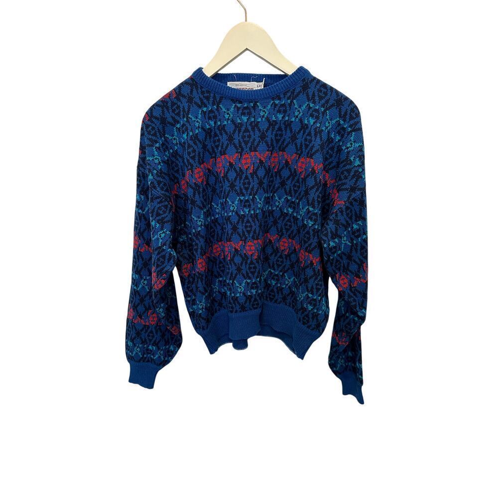 Vintage McGregor Blue Black Long Sleeves Crew Neck Sweater Size Large